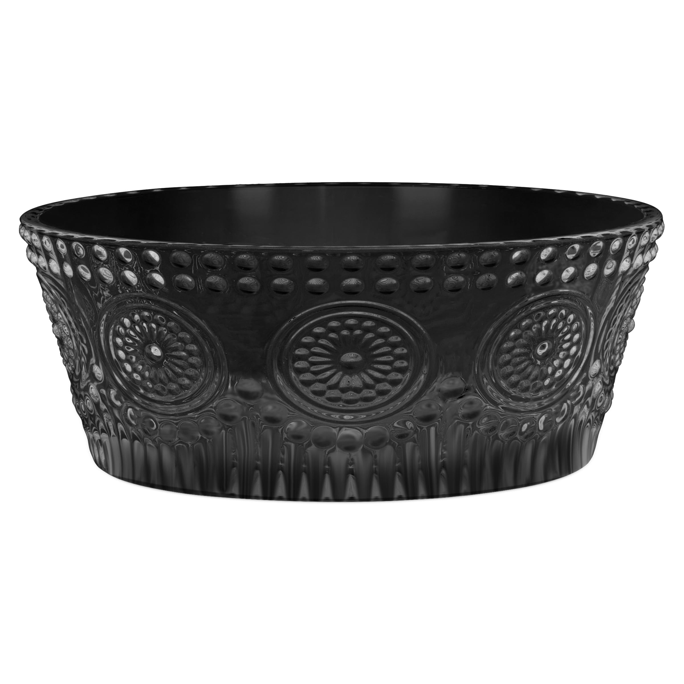 Boston International Vintage-Inspired Glass Serving Bowl with Embossed Floral Pattern for Salad Snacks Dinner, Large 7 x 2.75, B