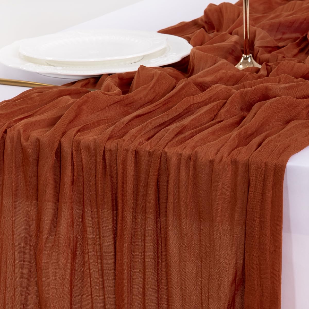 Socomi Terracotta Table Runner Spring Easter Cheesecloth Table Runner 170 inch Cheese Cloth 14FT Boho Rustic Gauze for Wedding P