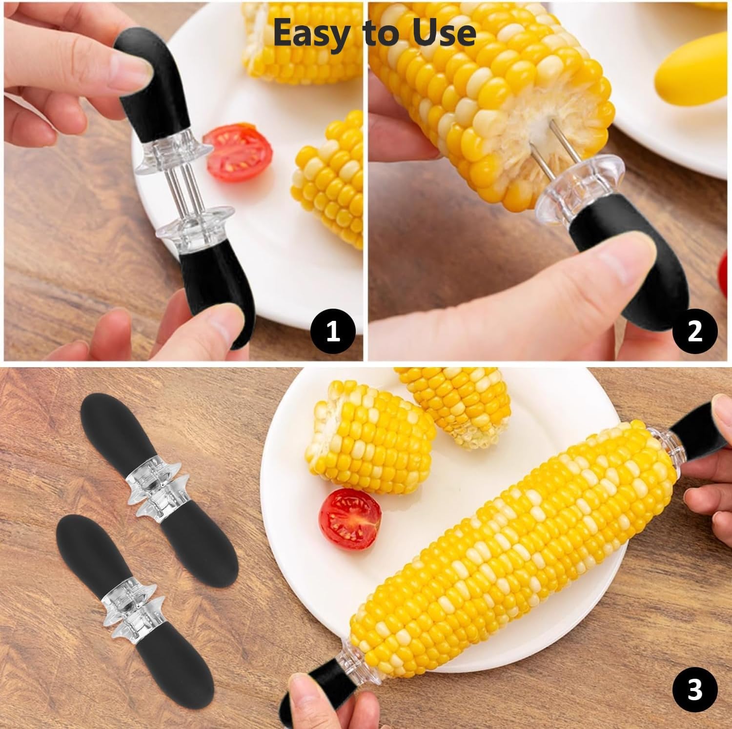 Cinlitek 12 Pcs/6 Pairs Corn Holders Set, Stainless Steel Corn On The Cob Holders With Safe Interlocking Design, Corn Skewers Fo