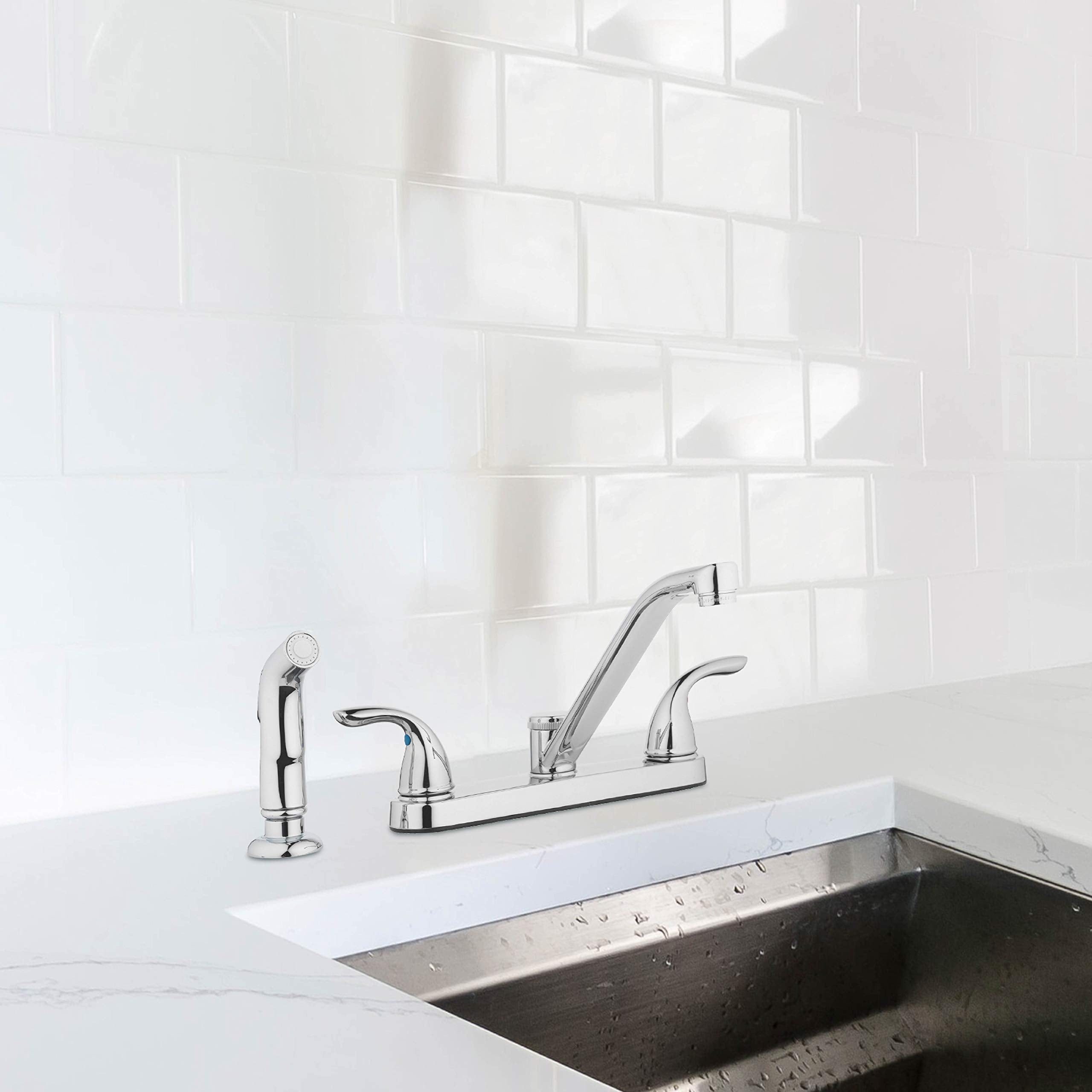 Aqua Vista 25-K82CS-CH-AV Kitchen Sink Faucet with Side Spray  Polished Chrome Two Handle