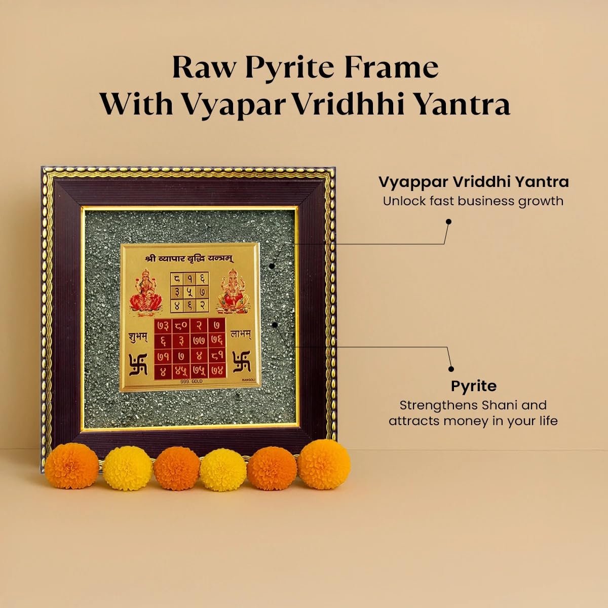 Astrotalk Vyapar Vriddhi Yantra on Raw Pyrite Frame | Pyrite Attracts Money, Yantra Boosts Growth | Increases Sales, Profits & Removes Obstacles | Vastu Items for Home & Office | 19x19x1 cm | 1 Piece