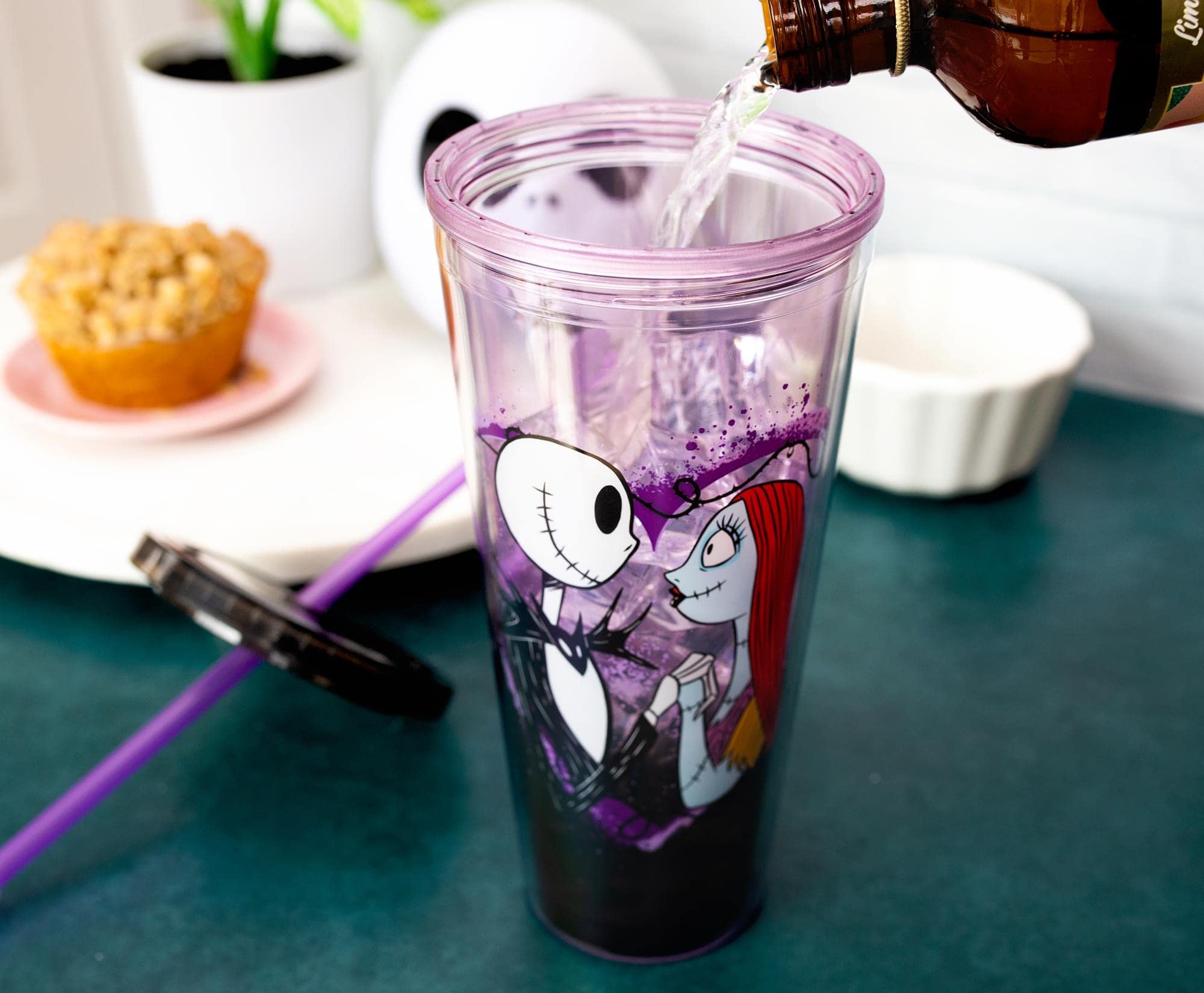 Disney The Nightmare Before Christmas 24-Ounce Carnival Cup With Reusable Straw And Leakproof Lid | Plastic Cold Cup For Boba Mi