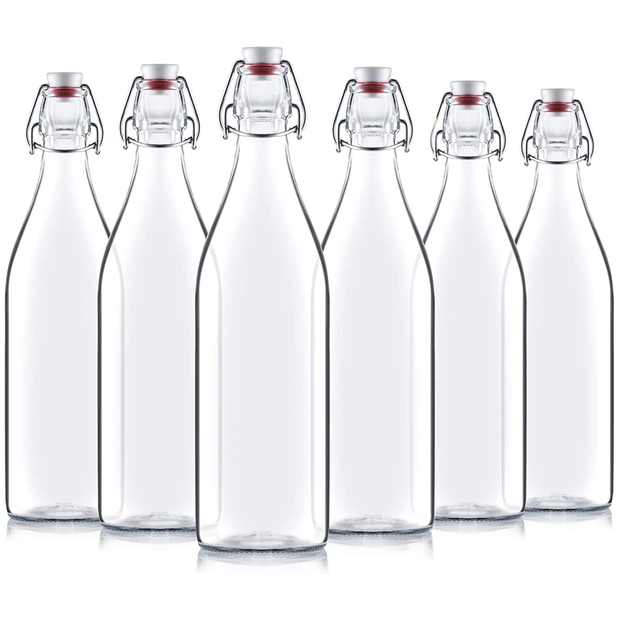 Bormioli Rocco Giara Swing Top Bottles 33 A Ounce1 Liter (6 Pack) Round Clear Glass Grolsch Flip Top Bottle With Stopper