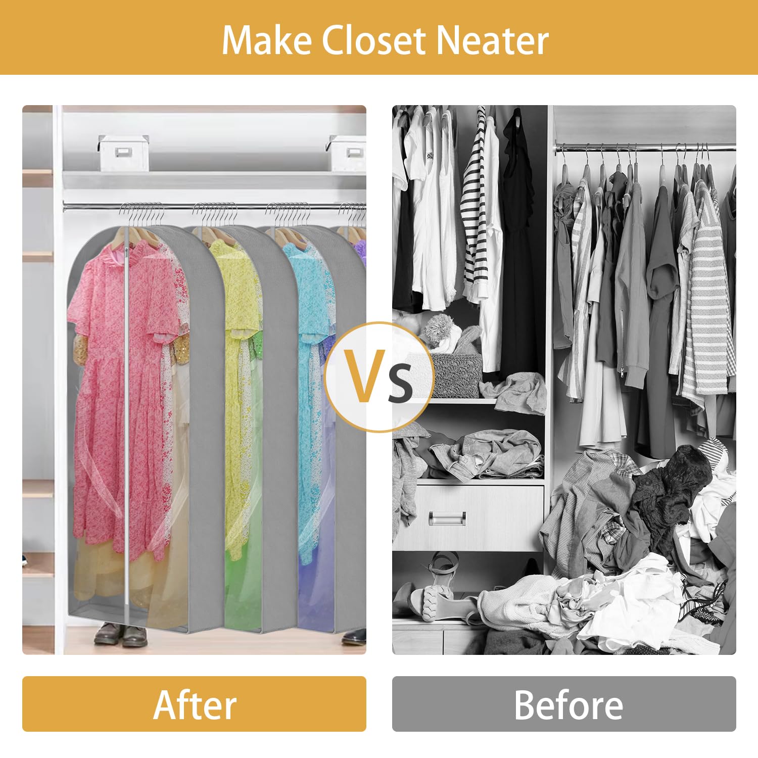 65'' Dress Bags For Gowns Long, 7'' Guessted Clear Garment Bags For Hanging Clothes, Dress Garment Bag, Dress Cover With Clear W