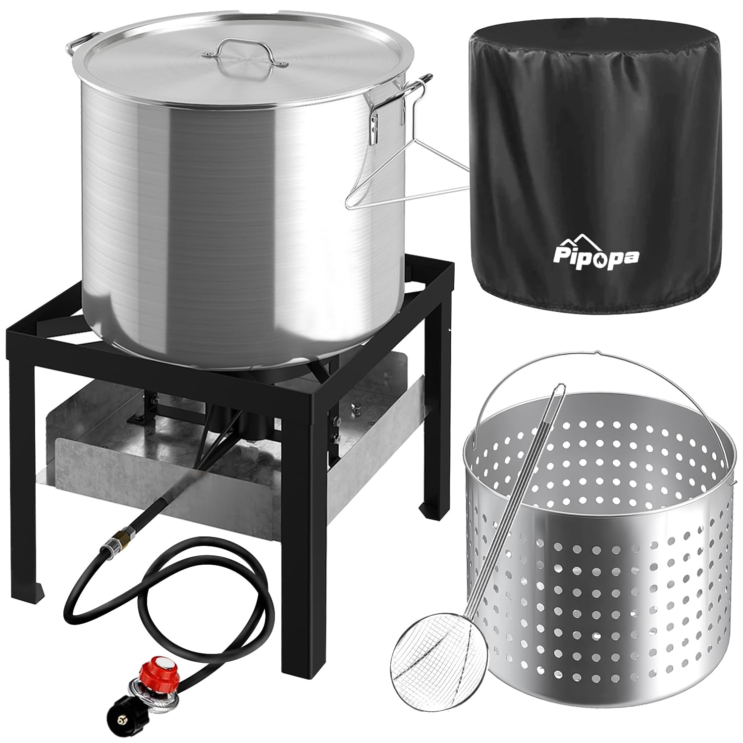 50QT Crawfish Boiler | Seafood Boiling Kit | Dustproof Cover & 12 Skimmer Included | 110,000BTU Propane Jet Burner | 0-20 PSI CS