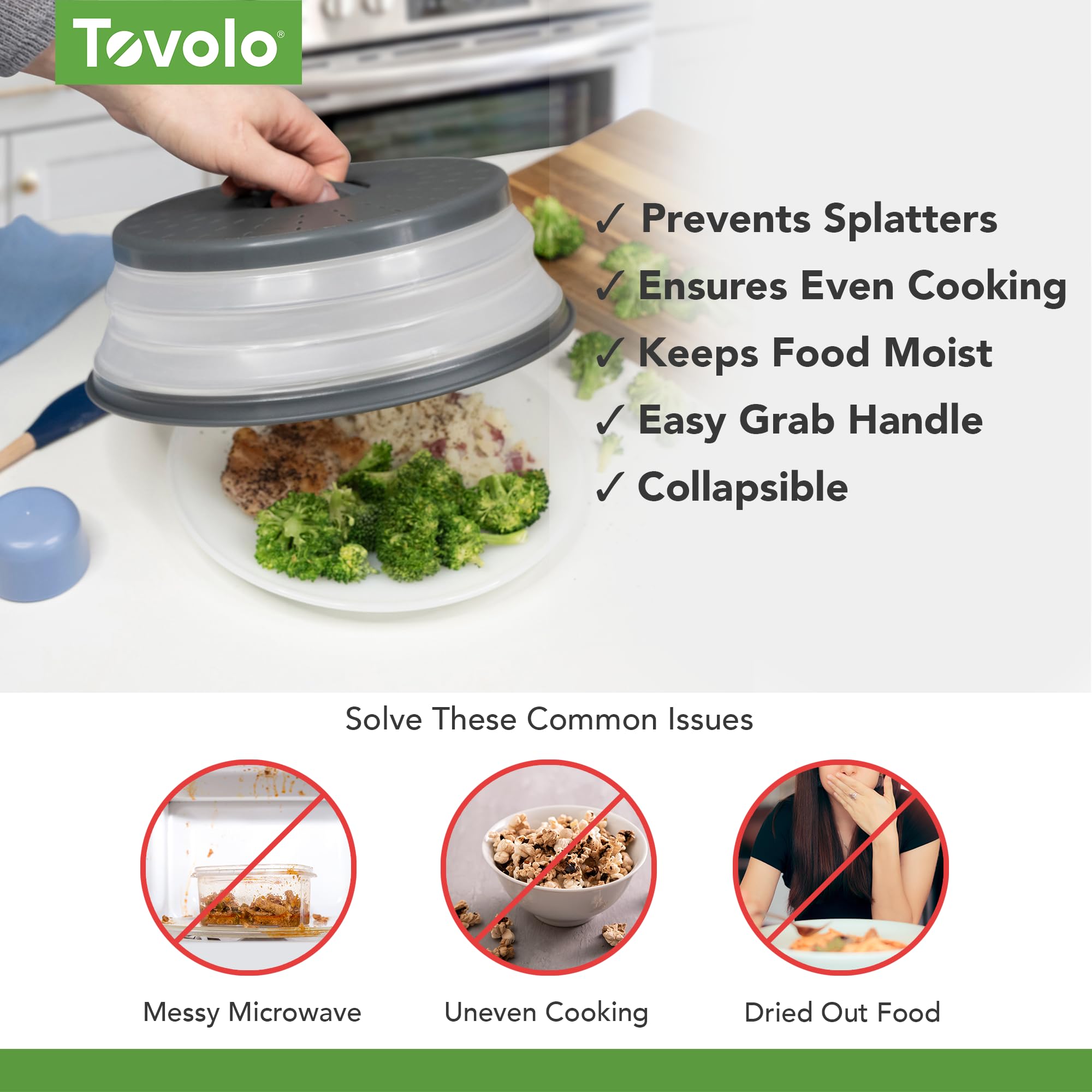 Tovolo Microwave Splatter Cover For Food, Medium (Charcoal) - Collapsible & Vented Silicone Splatter Guard Lid - Microwave Plate