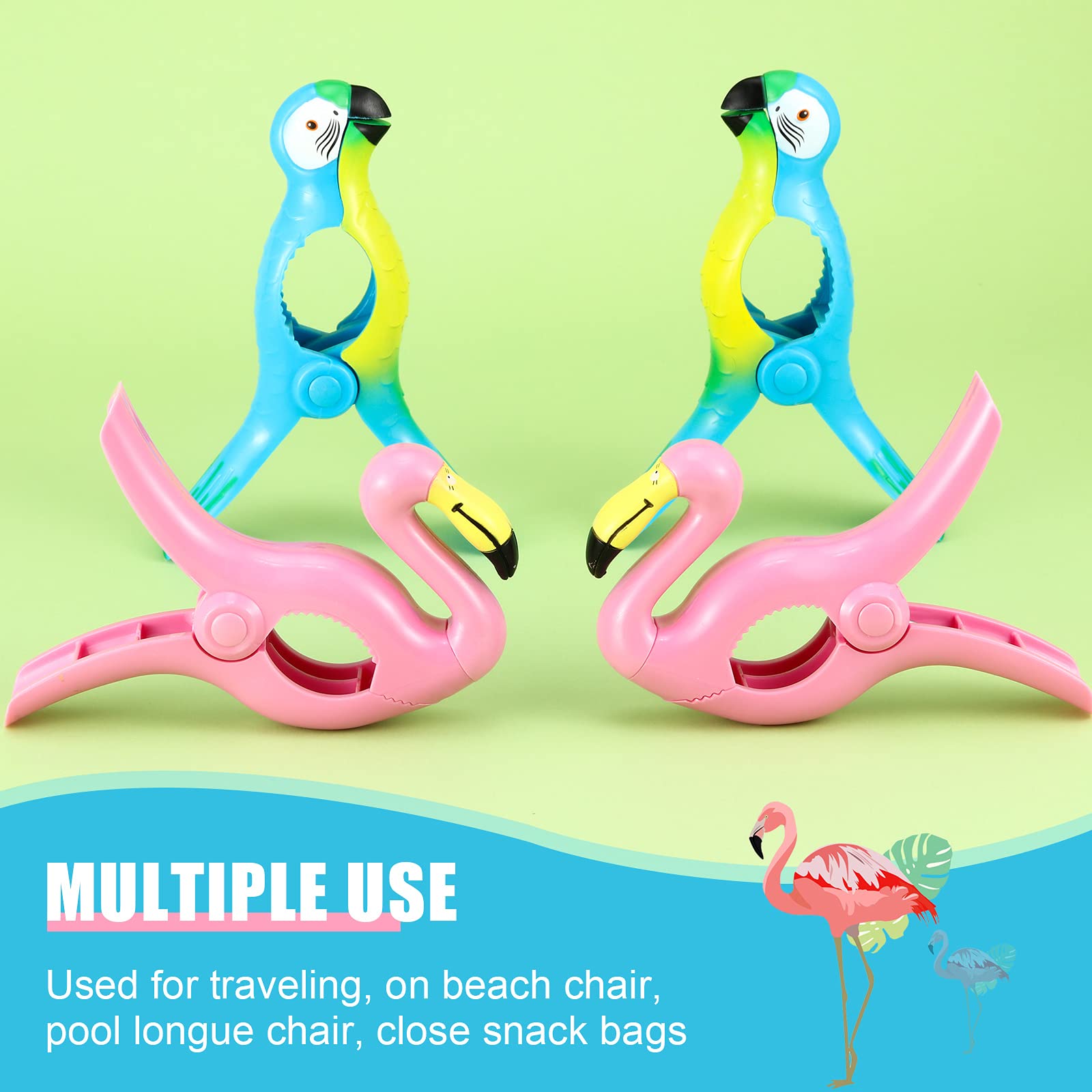 4 Pieces Flamingo Beach Towel Clip For Beach Chairs Parrot Towel Holder Clothes Pegs Beach Towel Clip In Bright Color Jumbo Size
