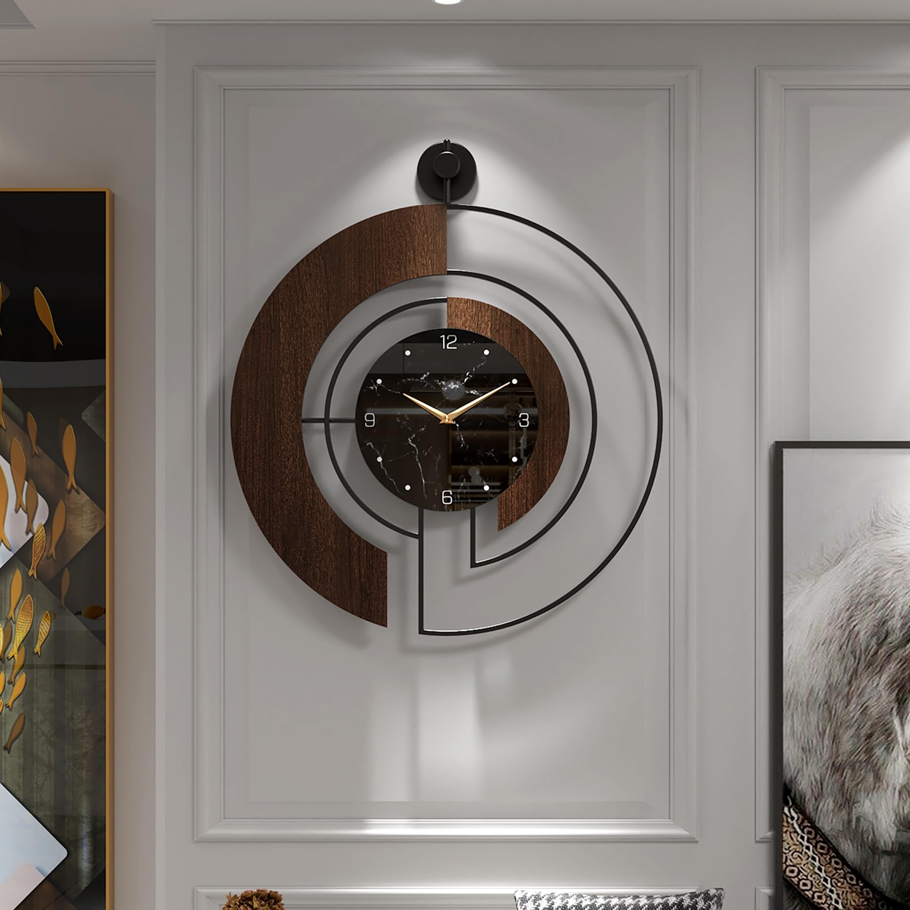 Viviflyse Modern Wood Walnut Marble Dial Wall Clock,50Cm