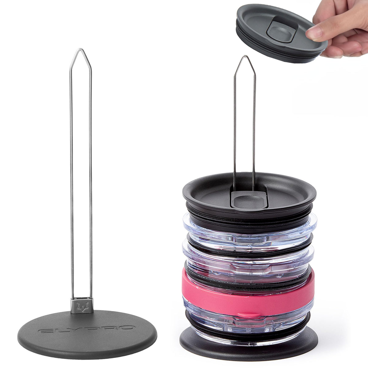 Elypro - Revolutionary Tumbler Lid Organizer For Stanley, Yeti Cap Lids- Space-Saving Design - Slim Vertical Storage For Up To 1