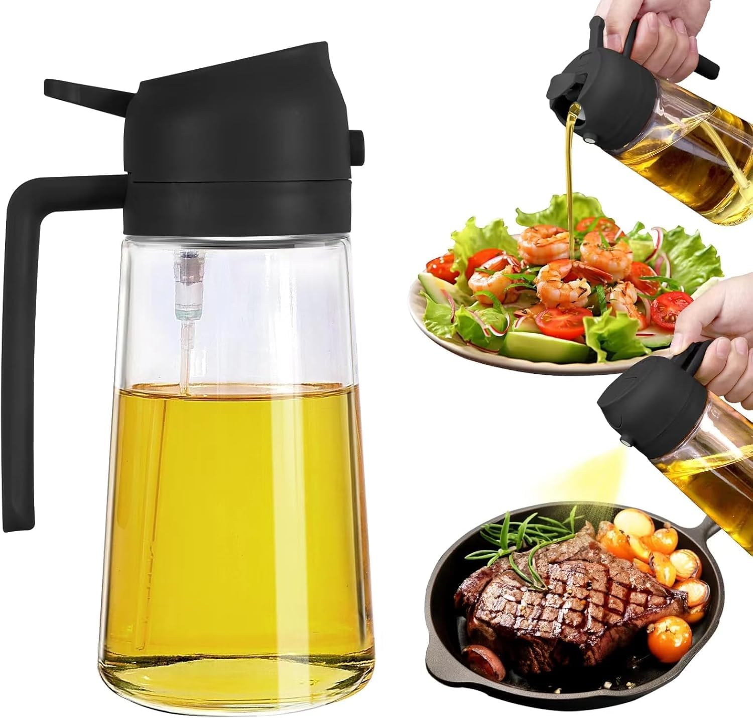 Sitovi 2-In-1 Glass Oil Sprayer And Dispenser Bottle - 500Ml Capacity | Multi Color Lid | Refillable Kitchen Tool For Cooking, F