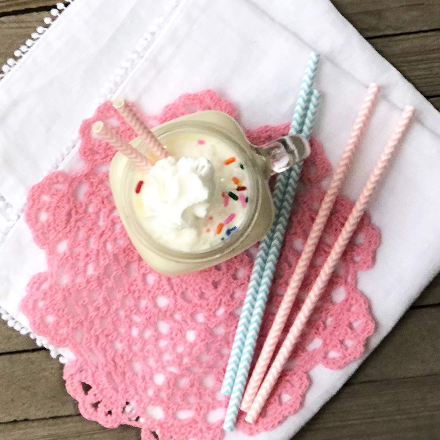 Gender Reveal Paper Straws - Blue Pink White Chevron - 50 Pack