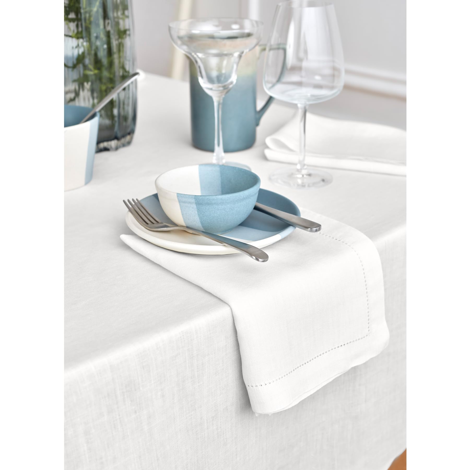 Solino Home White Linen Tablecloth 90'' L X 70'' W Inch - Sonoma, 100% Pure Linen Prewashed Table Cloth For Rectangle Tables - M