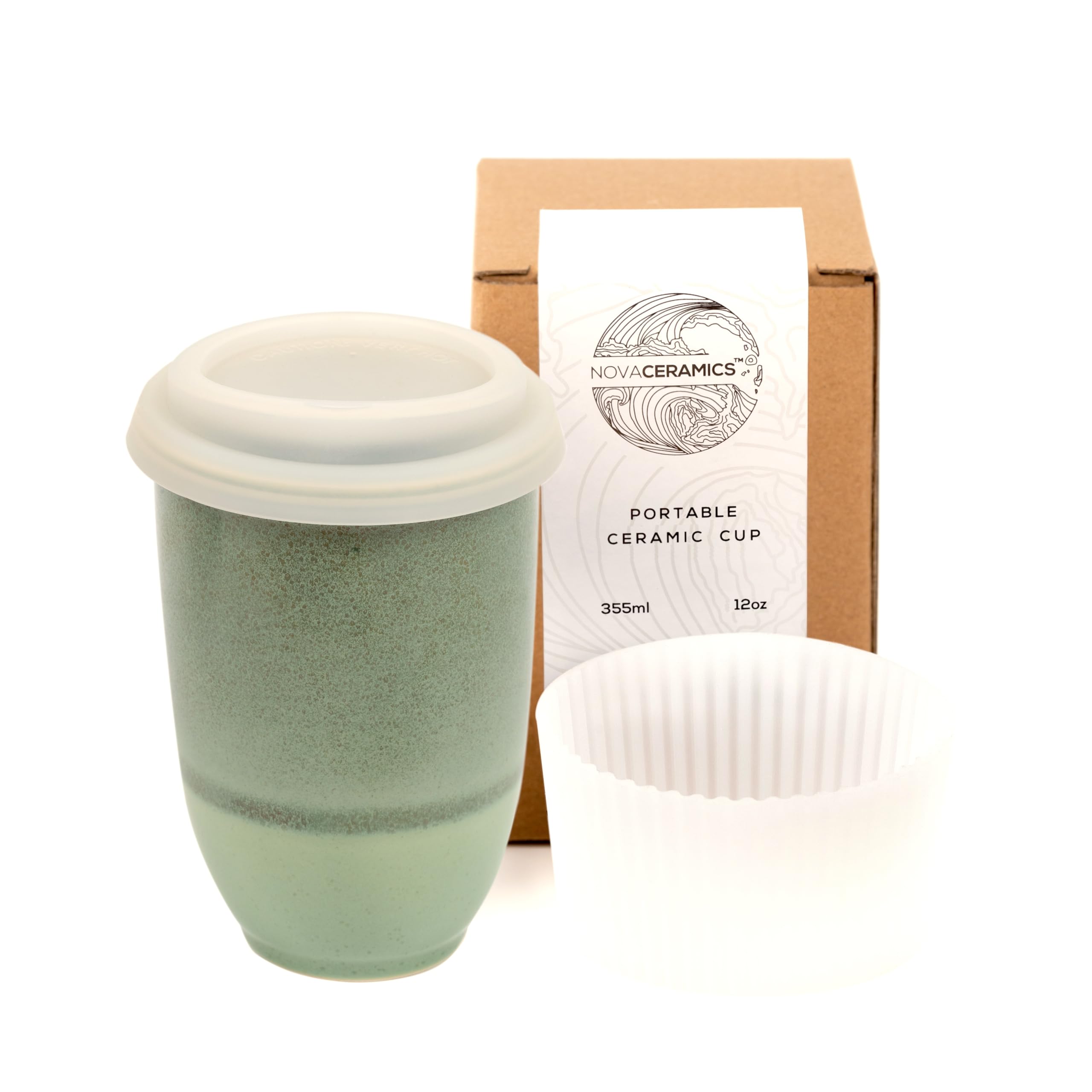NOVA CERAMICS Travel Mug - Travel Coffee Tumbler - On the Go Coffee Mug - Microwave & Dishwasher Safe Green CoffeeTumbler - Gift
