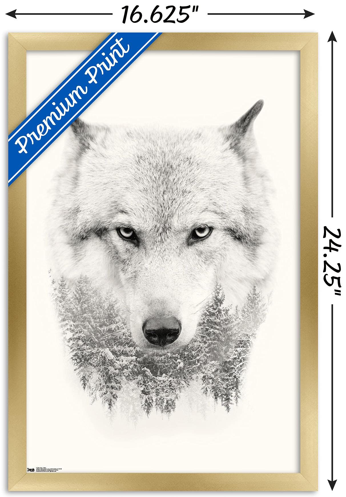Trends International Wolf - Trees Wall Poster, 14.725'' X 22.375'', Gold Framed Version