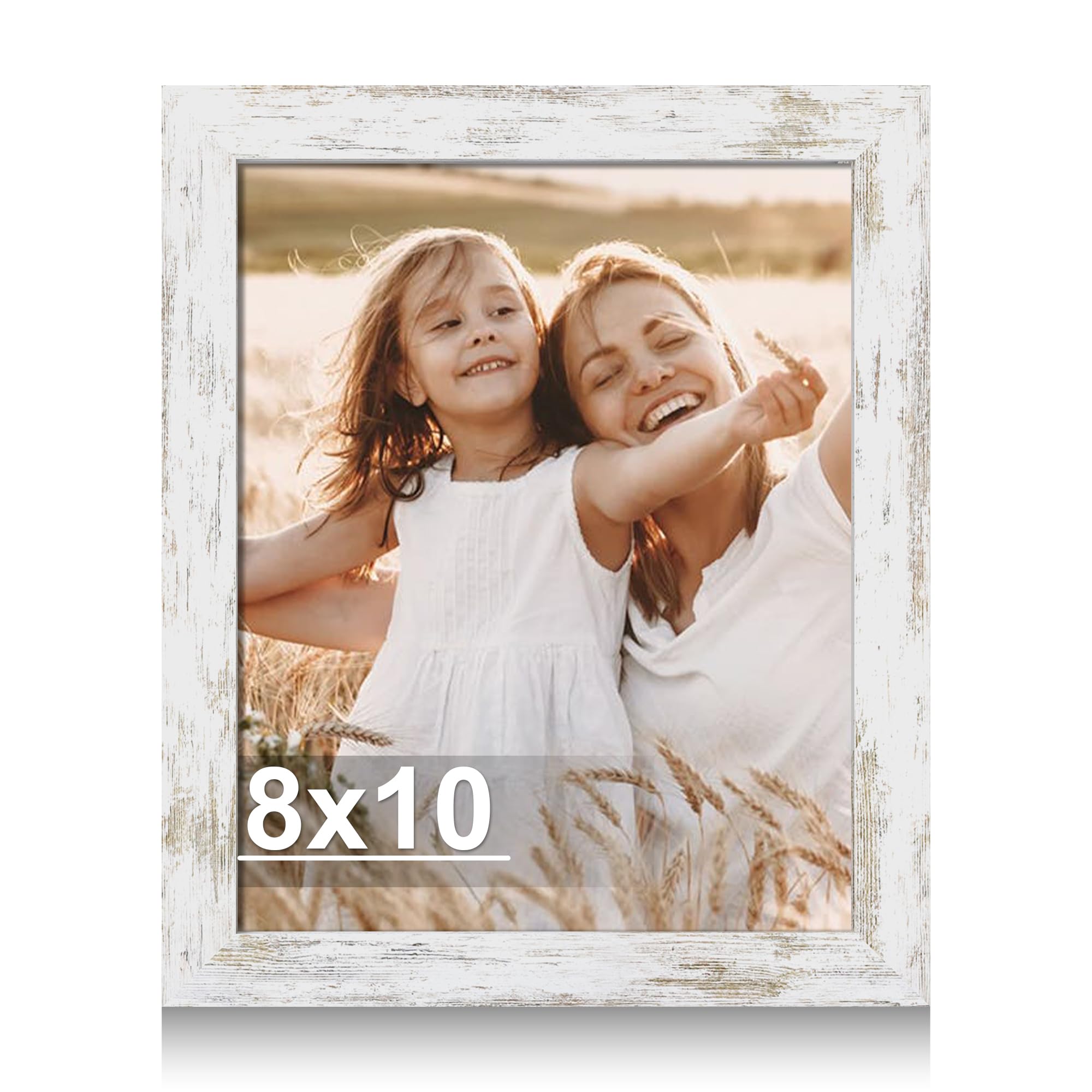Hongkee 8x10 Picture Frame, Made of Real Glass and Wooden Frame, Horizontal and Vertical Display for Wall or Tabletop (Distresse