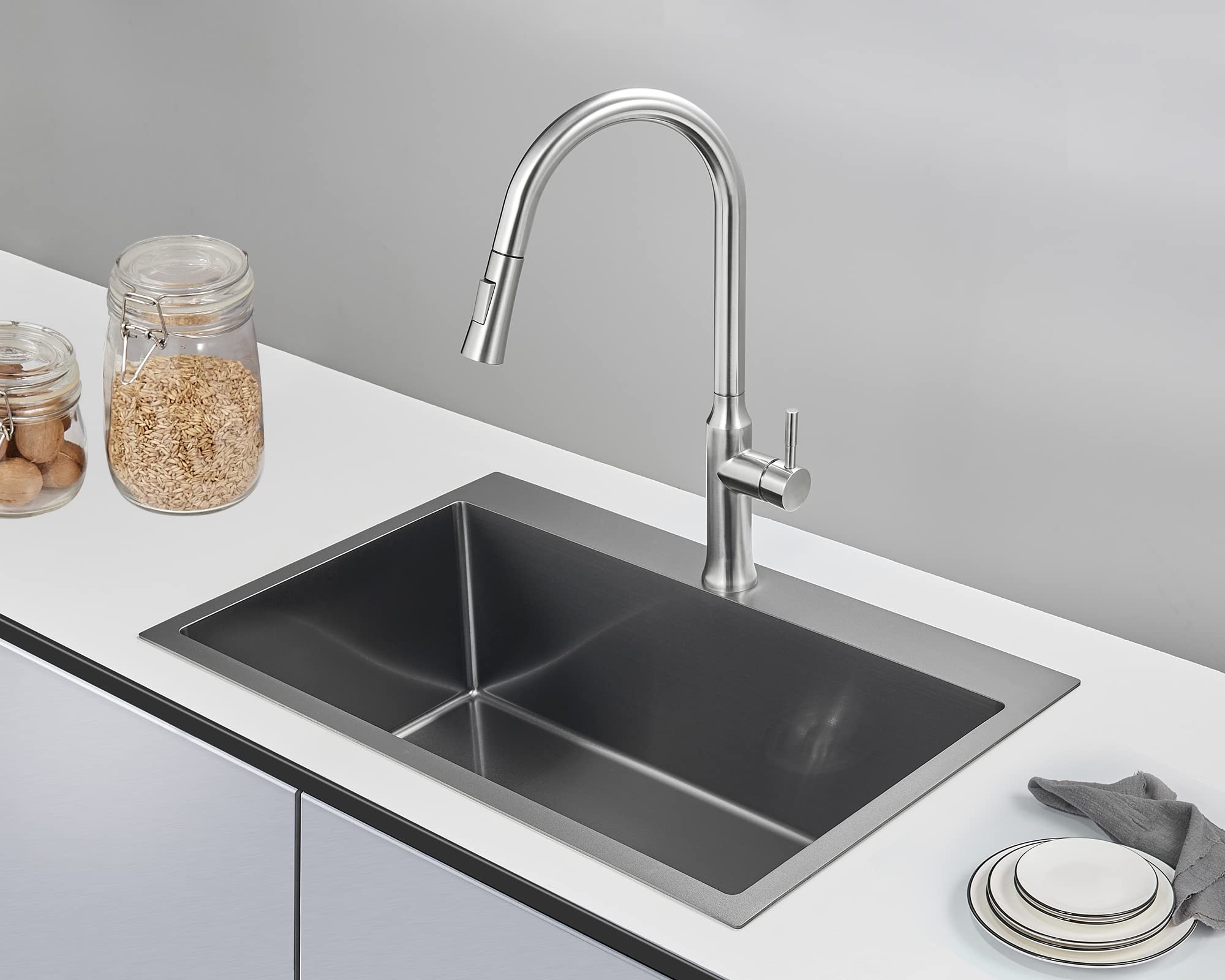Tsibomu 28 X 18 Inch Drop In Kitchen Sink Single Faucet Hole, 18 Gauge 304 Stainless Steel Handmade Single Bowl Topmount Kitchen