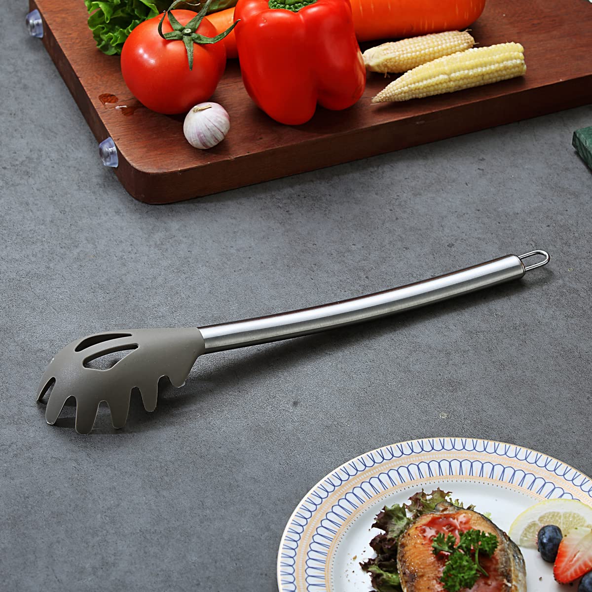 Berglander Spaghetti Spoon Non-Stick Silicone Pasta Server, Spaghetti Server For Cooking, Pasta Fork, Noddle Fork, Dishwasher Sa