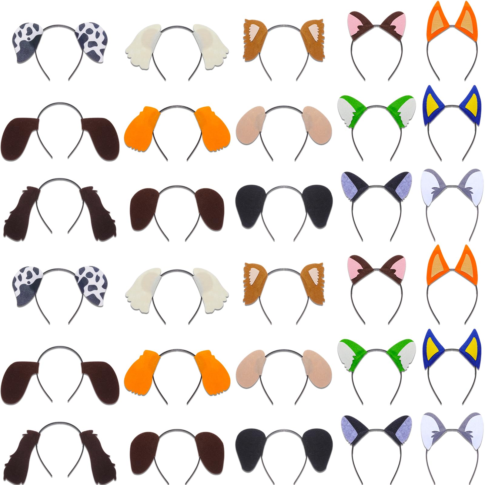 Kigeli 30 Pcs Jungle Animal Safari Ears Headbands for Kids Hair Hoops Photo Booth Props Wild One Birthday Halloween Favors(Dog)