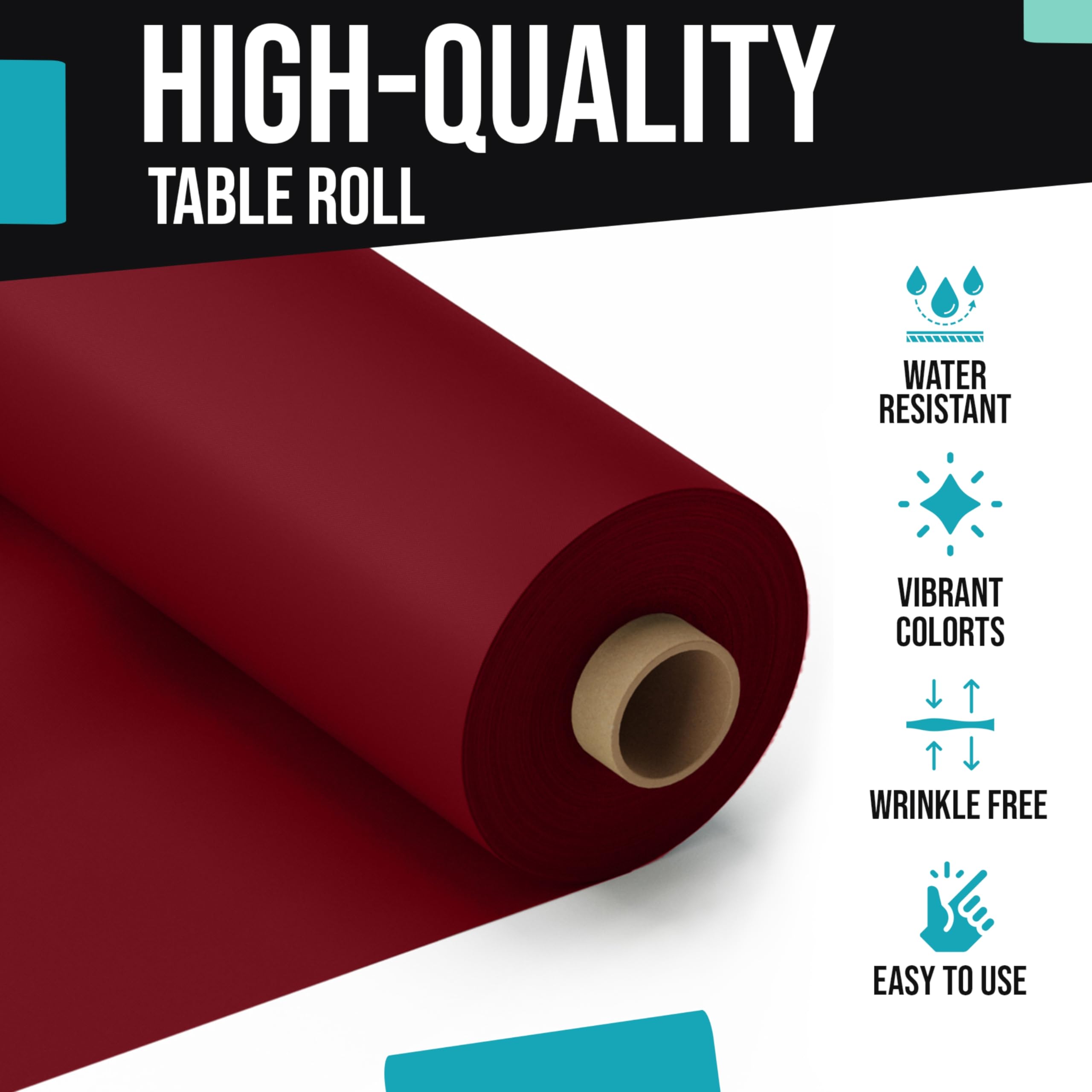 Exquisite Burgundy Plastic Table Cover Roll 4 Pack 40 X 300' Table Cloth Plastic Cover Roll - Premium Quality Thick 0.5 Mil Ba