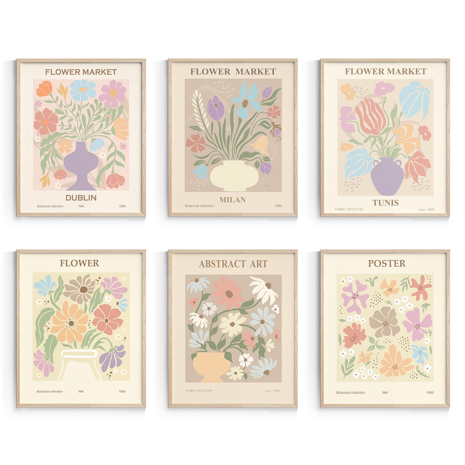 Habseligkeit Danish Pastel Wall Art Prints, Flower Market Retro Posters, Vintage Floral Art Prints, Cute Matisse Room Decor Aest