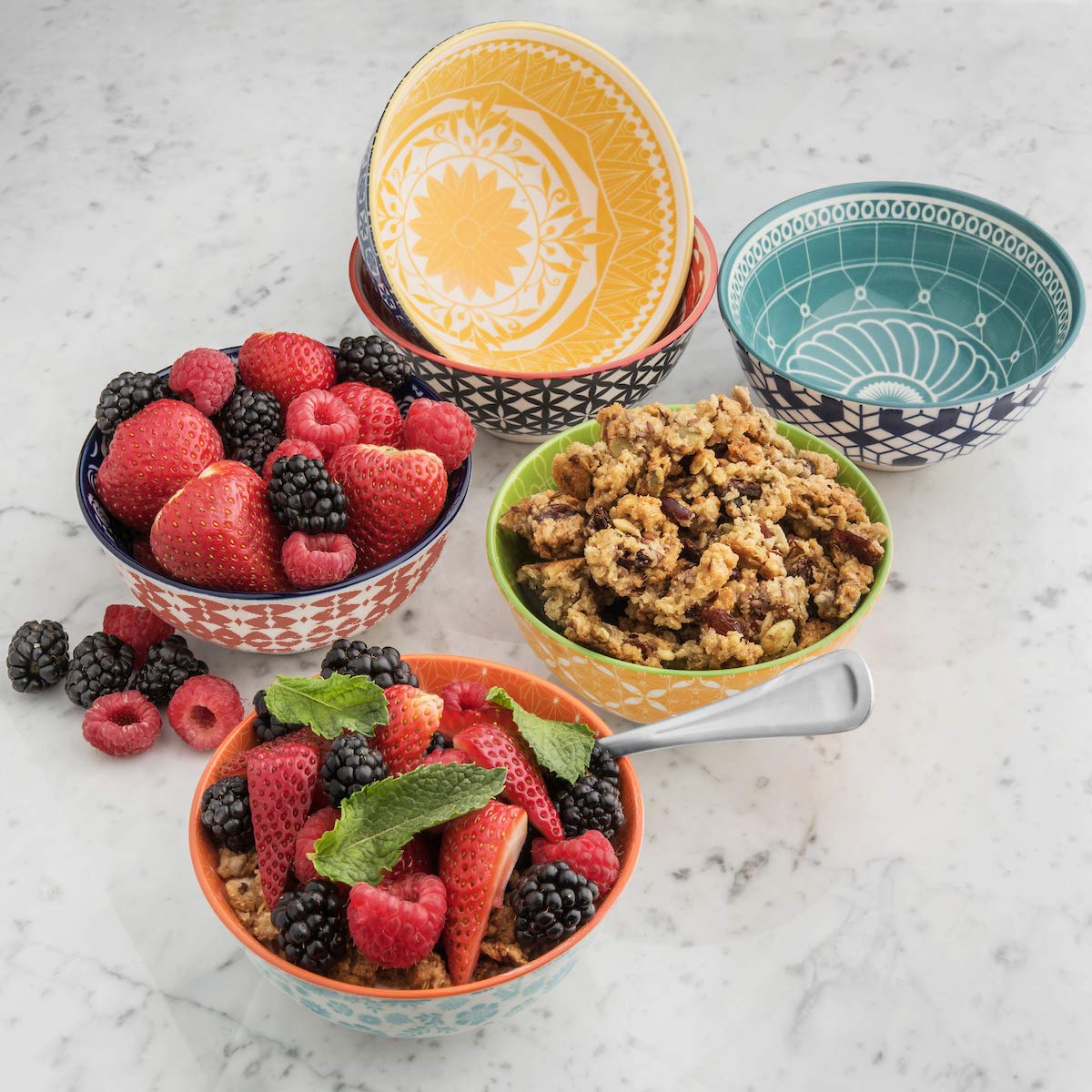 Annovero 10 Oz Bowls | Small Dessert Bowls Set Of 6 | Colorful Porcelain Bowls For Ice Cream, Snacks, Dipping Sauce, Small Servi