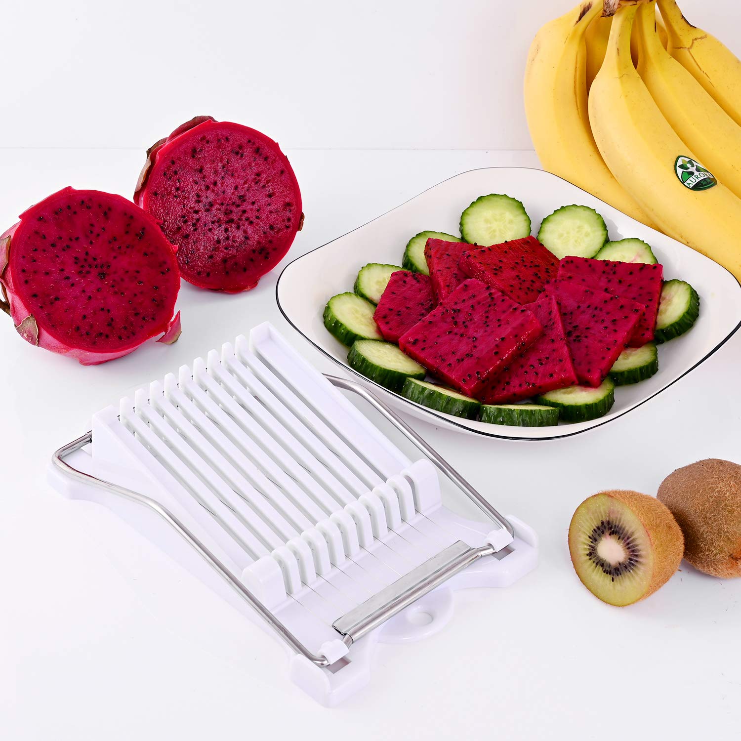 Topolopyfeely Stainless Steel Salami and Fruit Slicer - 10 Slices, White, Model AAA