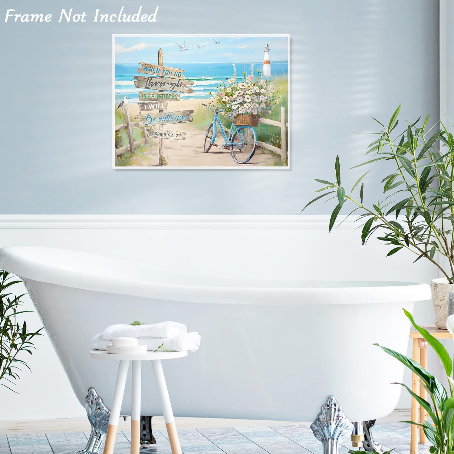 Beach Canvas Wall Art For Bathroom Coastal Bicycle Wall Art Ocean Seascape Wall Decor Teal Aqua Blue Calm Shoreside For Bedroom