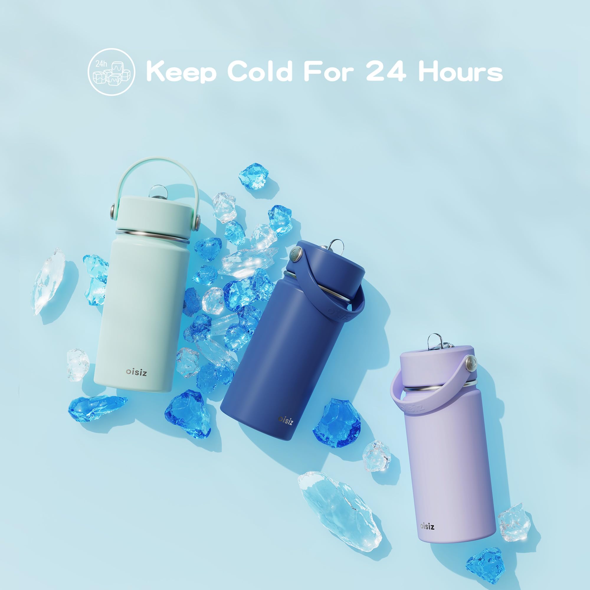 Kids Water Bottle With Straw Lid 14Oz, Vacuum Insulated 316 Stainless Steel Water Bottles For Kids For School, Leakproof Water B