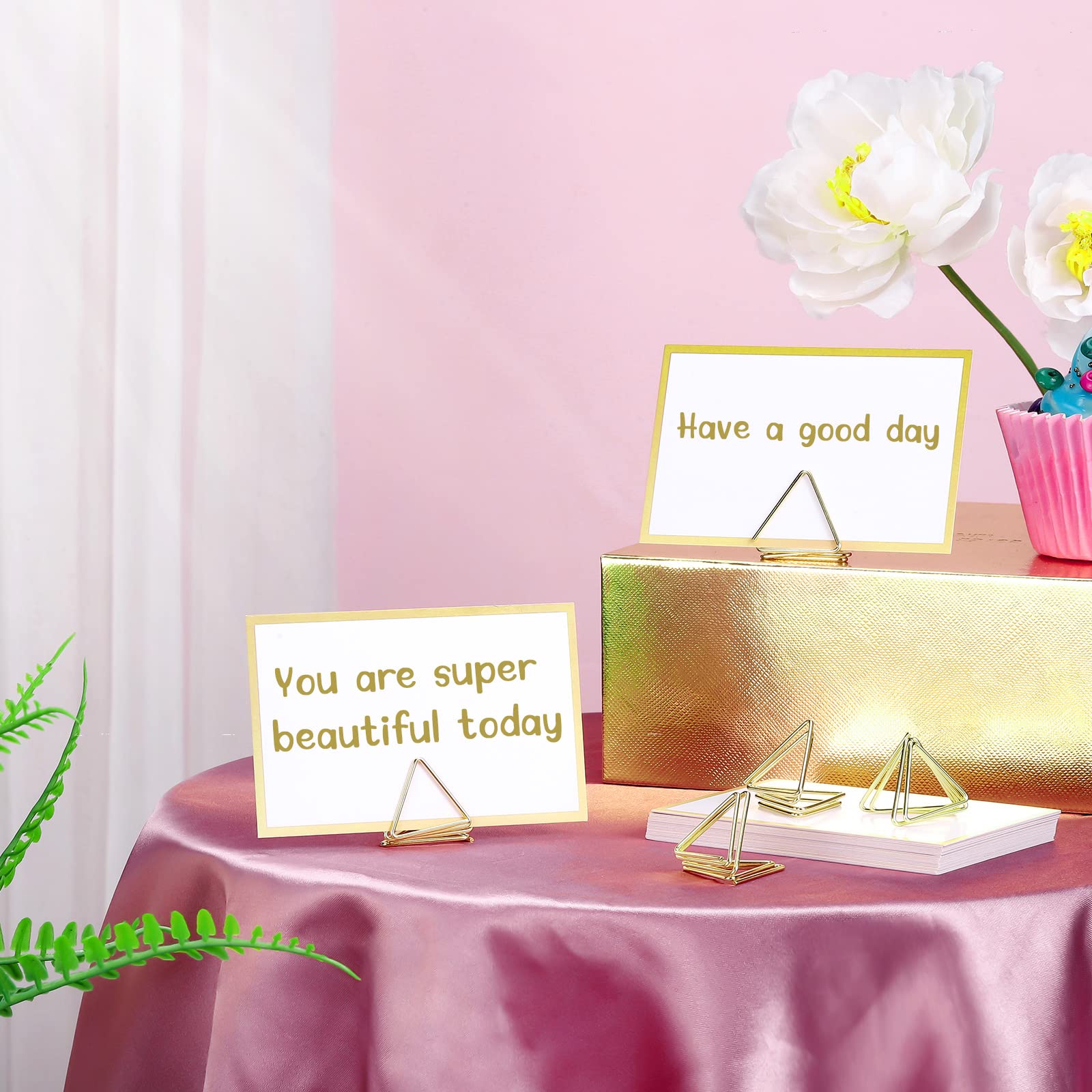 24 Pack Place Card Holders 24 Pack Triangle Shape Number Pictures Stand Clips Small Table Place Cards With Foil Border For Weddi