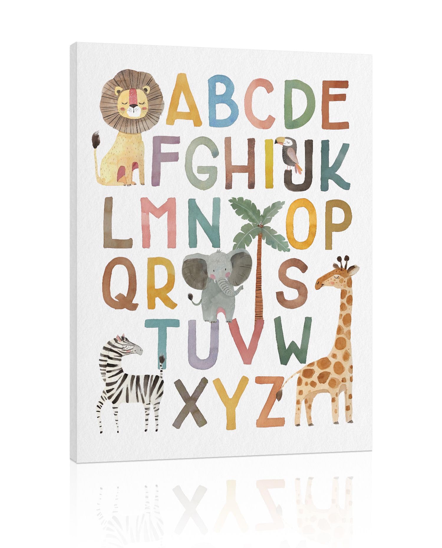 Abc Poster Nursery Wall Decor: Boho Alphabet Art For Classroom Wall, Safari Animal Kids Wall Art, Abc Letters Print Picture Fram