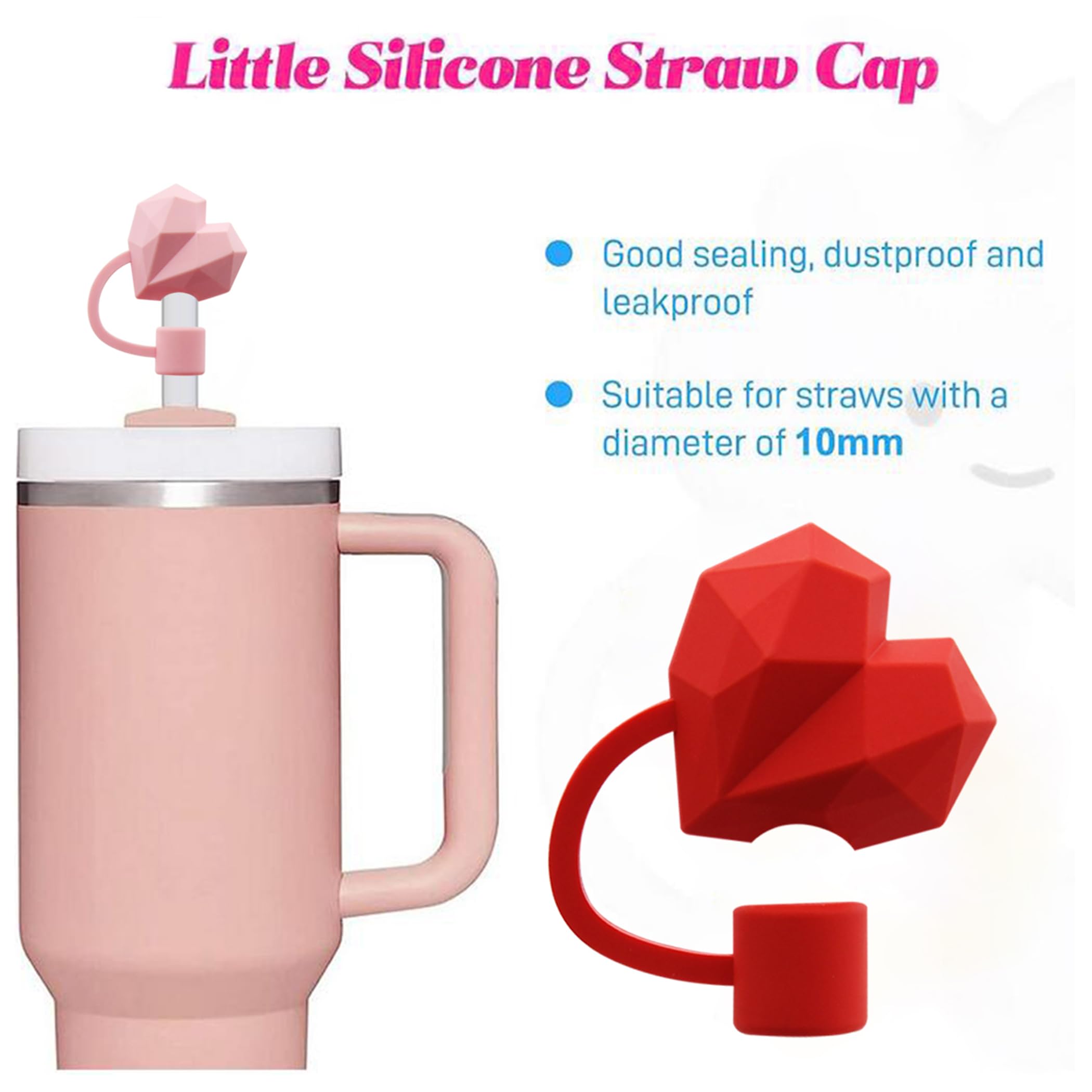 Meitesti Straw Cover Cap For Stanley Cup, Heart-Shaped Straw Topper Compatible With 30&40 Oz Tumbler With Handle,10Mm 0.4In Stra