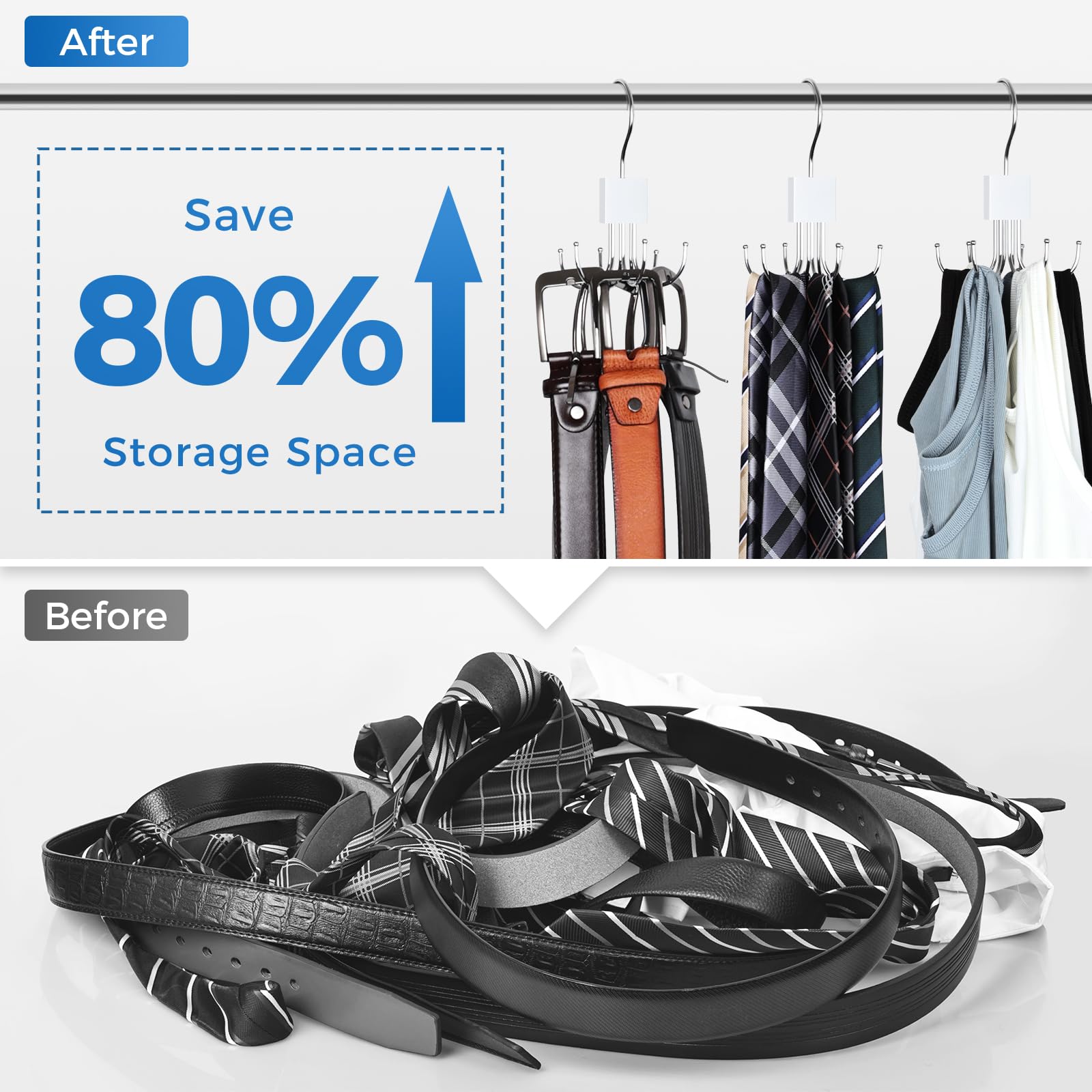 Belt Hanger, Belt Organizer For Closet 360 Rotatable Max 24 Belt Storage Space Saving Closet Organizers And Storage For Belt, Br