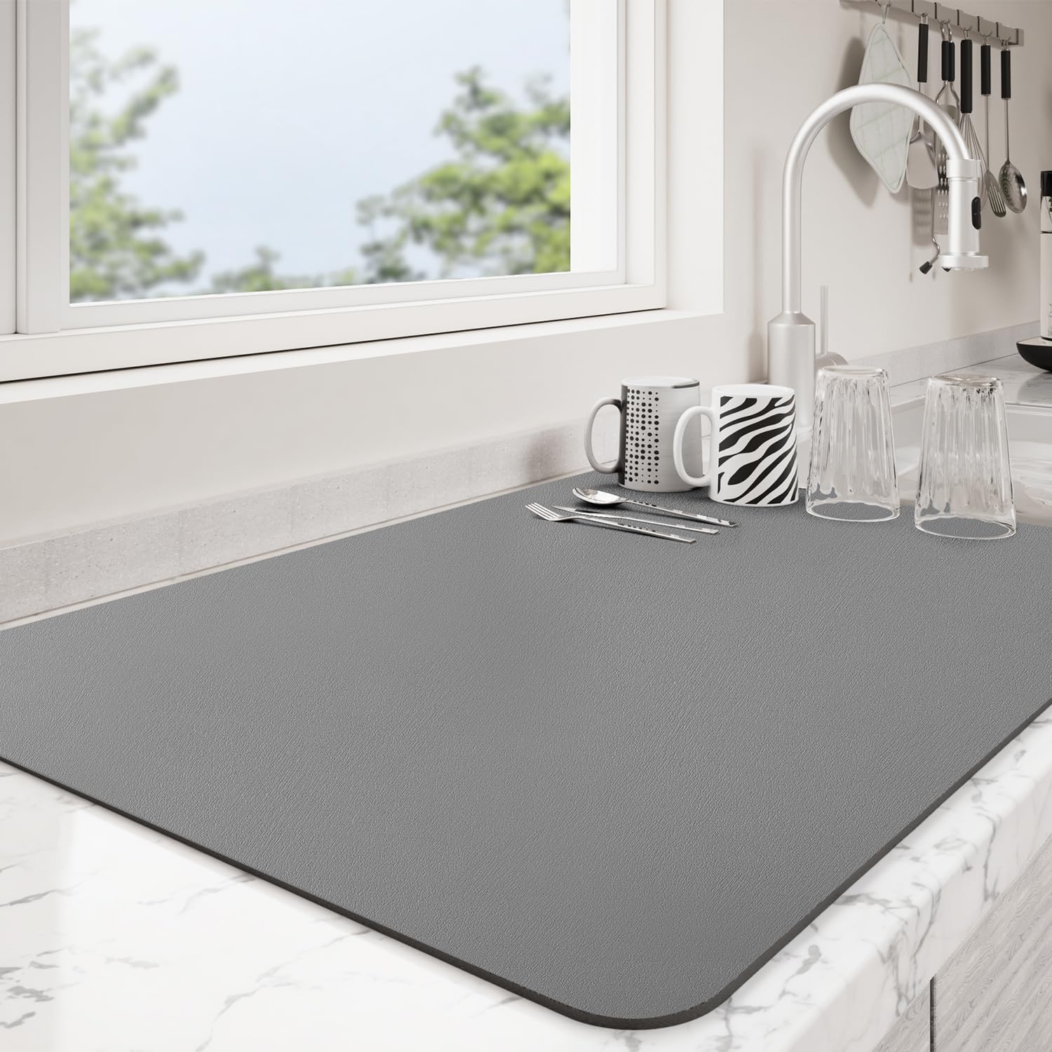Ecotrim - Dish Drying Mat for Kitchen Counter | Coffee Bar Mat for Countertops | Heat Resistant Drainer Mat with Non-slip Rubber