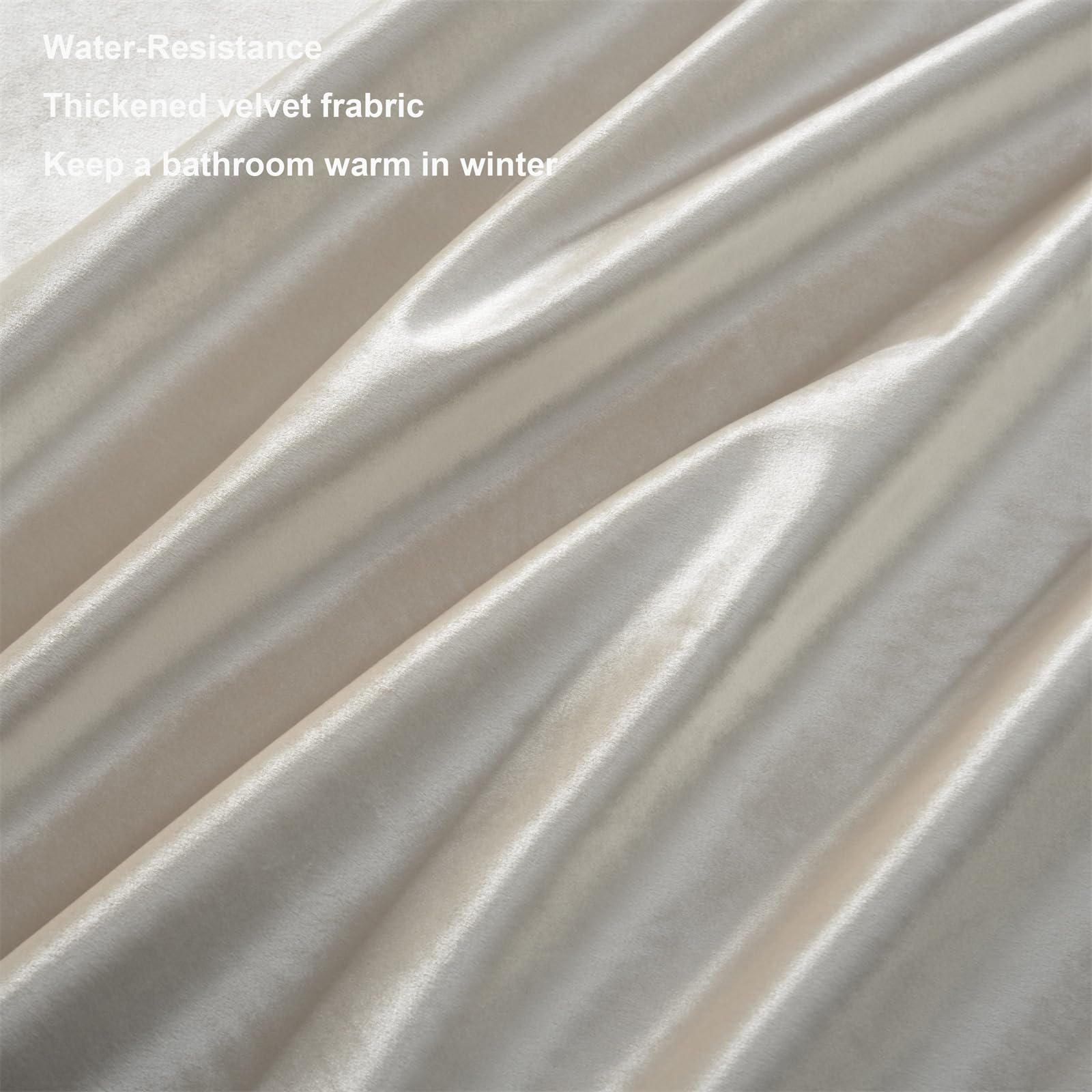 Off White Velvet Shower Curtains For Bathroom,260 Gsm Heavy-Duty Fabric Luxury Shower Curtain With Hooks, Thicken, Washable, Wat