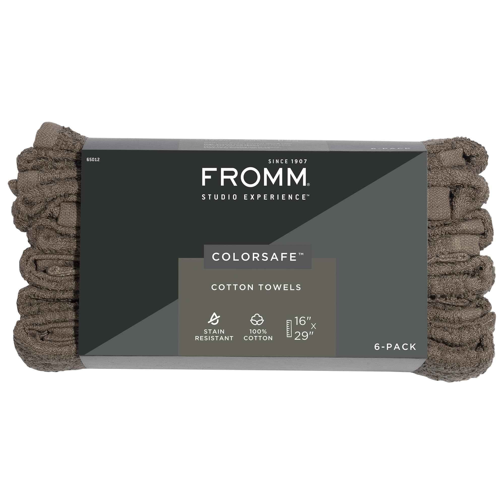 Fromm ColorSafe 100% Cotton Bleach Proof Salon Hair Towels for Hairstylists, Barbers, Spa, Gym in Brown, 16'' by 29'', 6 count A