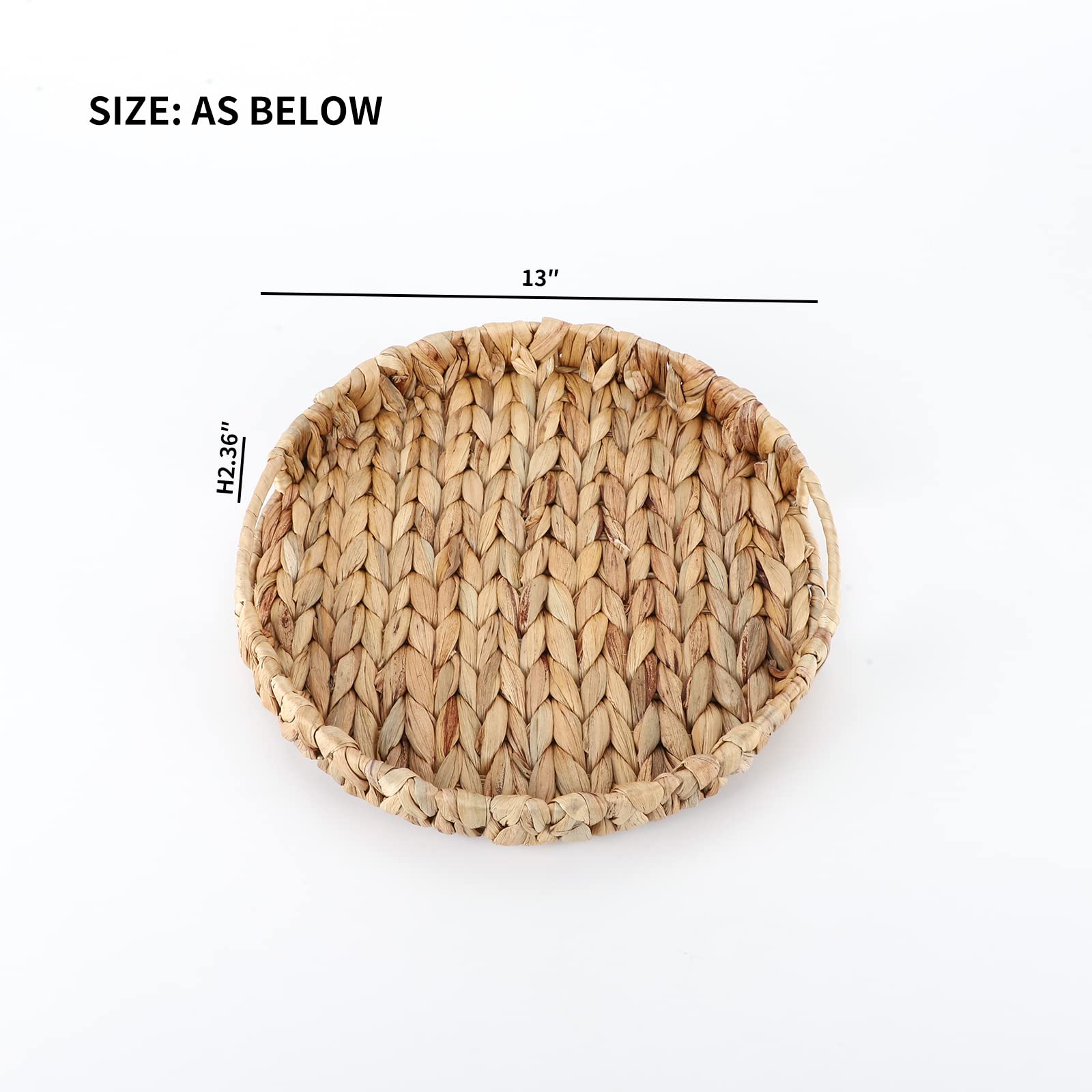 Yrmt Water Hyacinth Serving Tray Round Woven Tray With Handles Boho Decorative Tray For Breakfast, Coffee, Table, Dining 13'' X