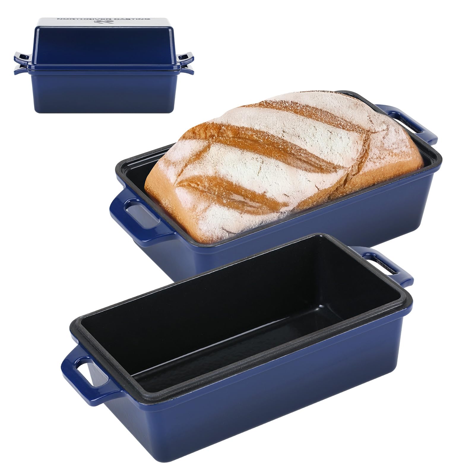 Northriver Casting 2 in 1 Enameled Cast Iron Bread Pan with Lid, Perfect Bread Oven, Loaf Pans for Baking Homemade Sourdough Bre