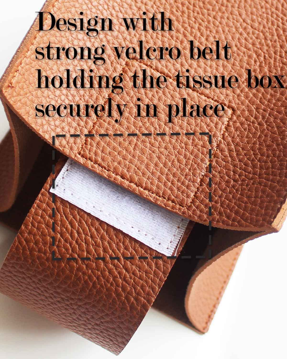 Tissue Box Cover Large Rectangular - Plus Size Leather Tissue Box Holder With Bottom Belt [Jesmini, Camel Brown] Long Rectangle