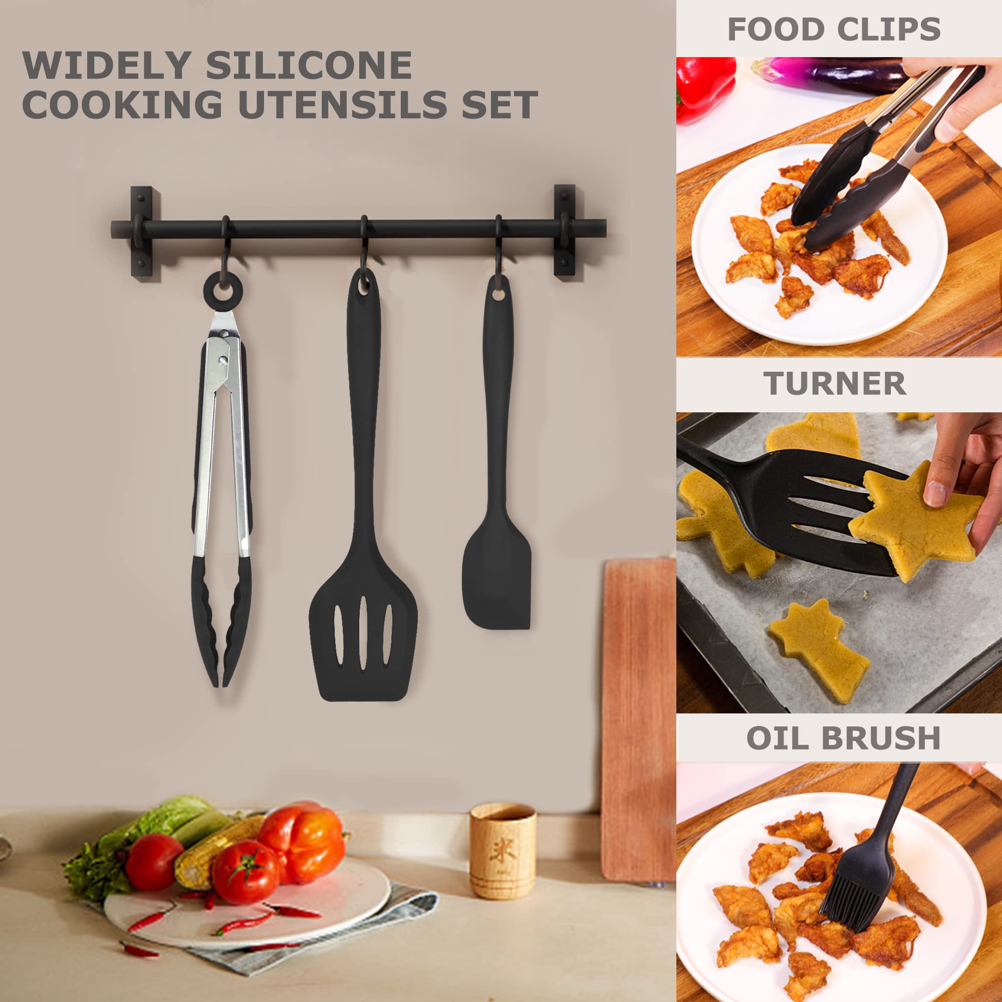 Silicone Kitchen Cooking Utensils Set Kitchen Spatula Set With Holder,5 Pcs Heat Resistant Silicone Kitchen Utensils Gadgets Too