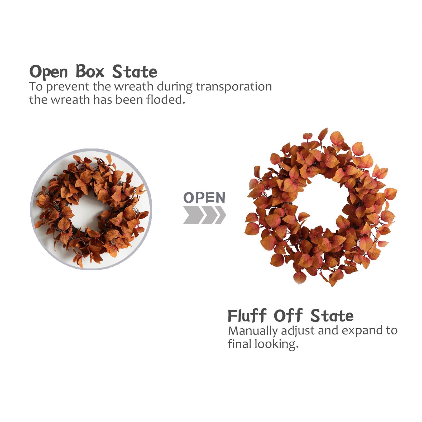 TEMPUS 20 Inch Artificial Fall Leaves Wreath - Handcrafted Autumn Grapevine Wreath for Front Door, Indoor/Outdoor Thanksgiving H