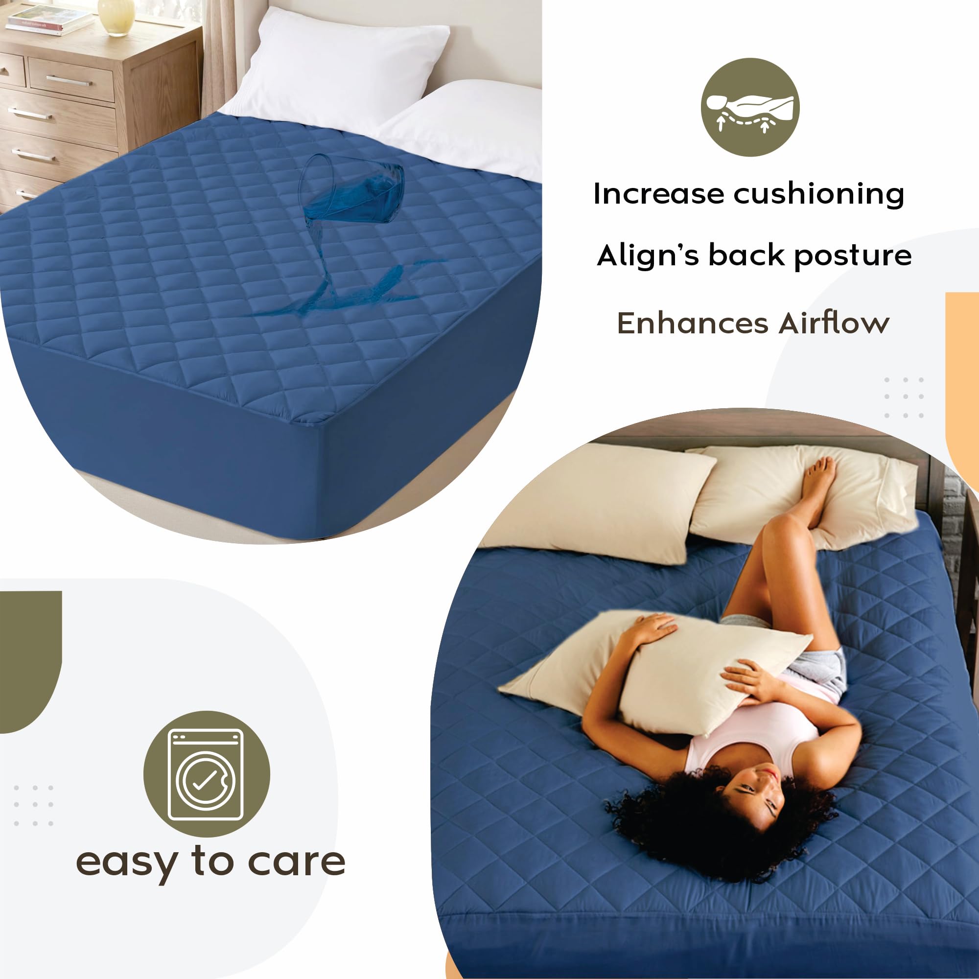 Ayka Waterproof Cotton Quilted Mattress Protector Queen Size Breathable Hypoallergenic Noiseless Ultra Soft Fitted Bed Protector