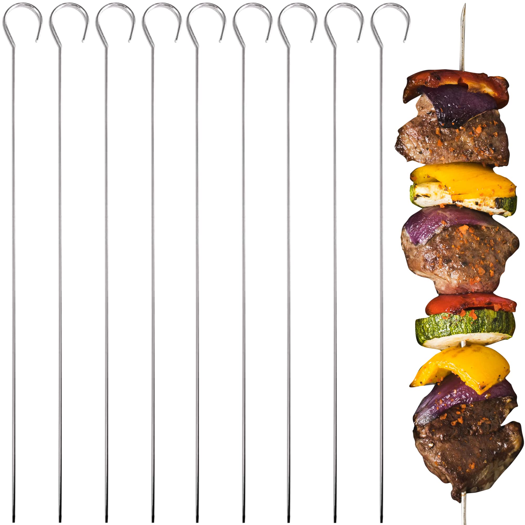 Flat Metal Kabob Skewers For Grilling - 10'' Bbq Skewers Stainless Steel With Storage Bag - Set Of 8 Dishwasher Safe Flat Metal