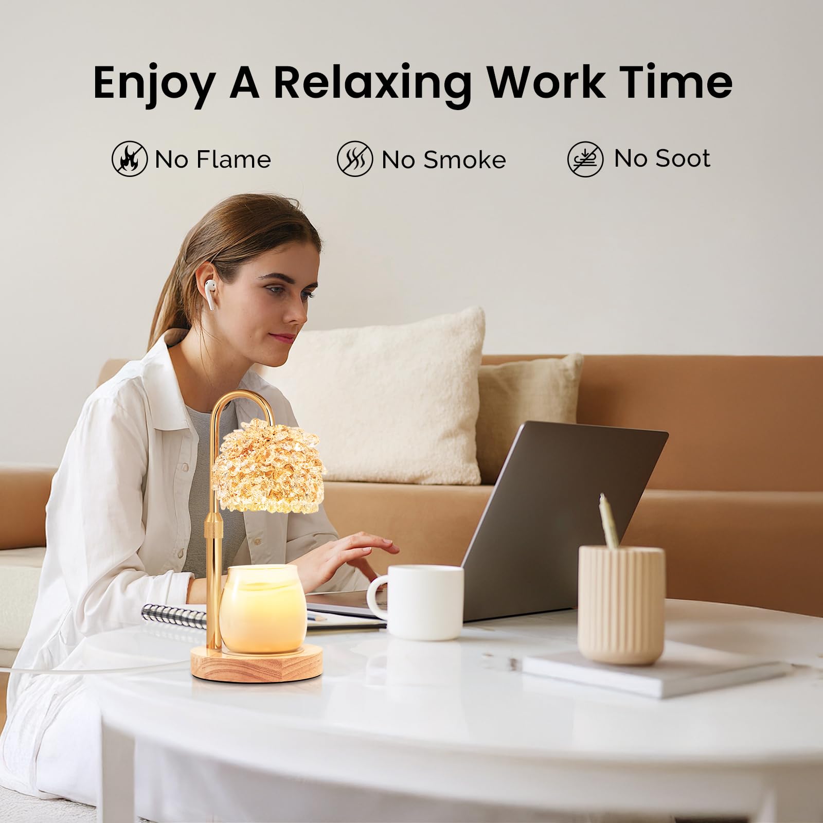 LOFTEK Candle Warmer Lamp with Timer - Dimmable - Adjustable Height, Electric Wax Melt Warmer Lamp with 2 Bulbs for Scente, Jar