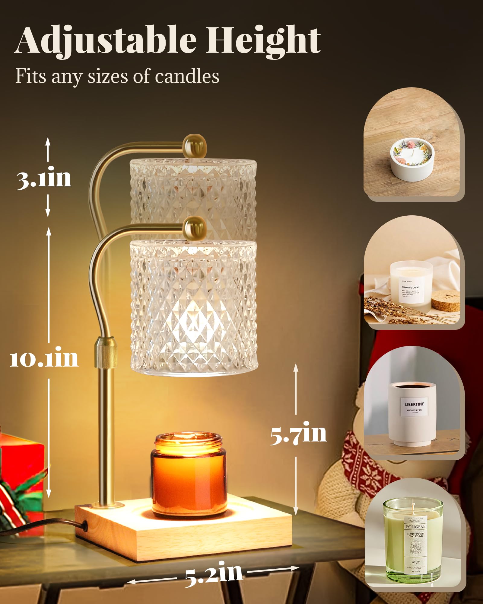 Linstaine 2 Pack Candle Warmer Lamp with Timer Dimmer Adjustable Height, Birthday Gifts for Women, House Warming New Home Decor
