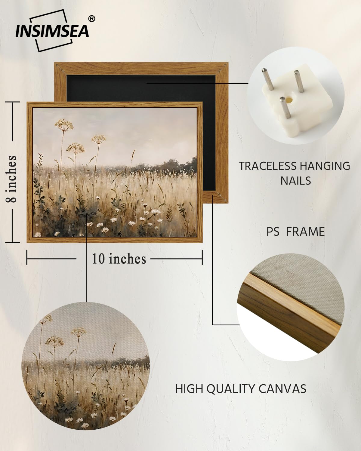 Insimsea Framed Wall Art For Living Room Retro Botanical Flower Canvas Art Wall Decor Bedroom Rustic Artwork Farmhouse Oil Paint