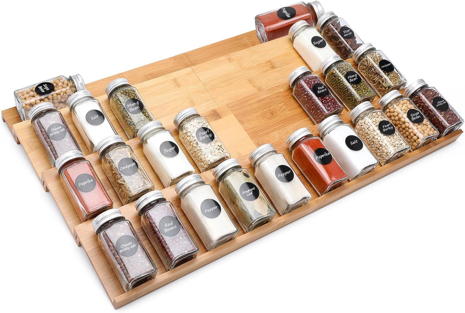 Inllex Spice Rack Organizer For Drawer, 8Pcs (26W X18Wood) Adjustable Expandable Kitchen Spice Rack Organizer, 4 Tiers Spic