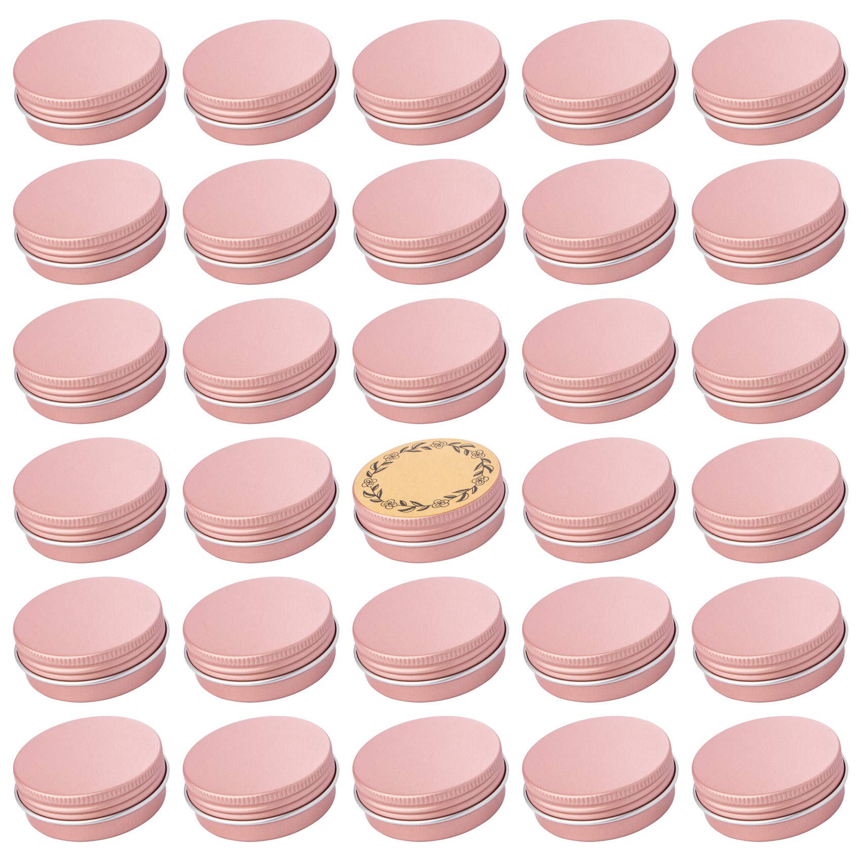 1 Oz / 30Ml Screw Top Aluminum Tin Jar With Screw Lid And Blank Labels (Rose Gold - Pack Of 32)