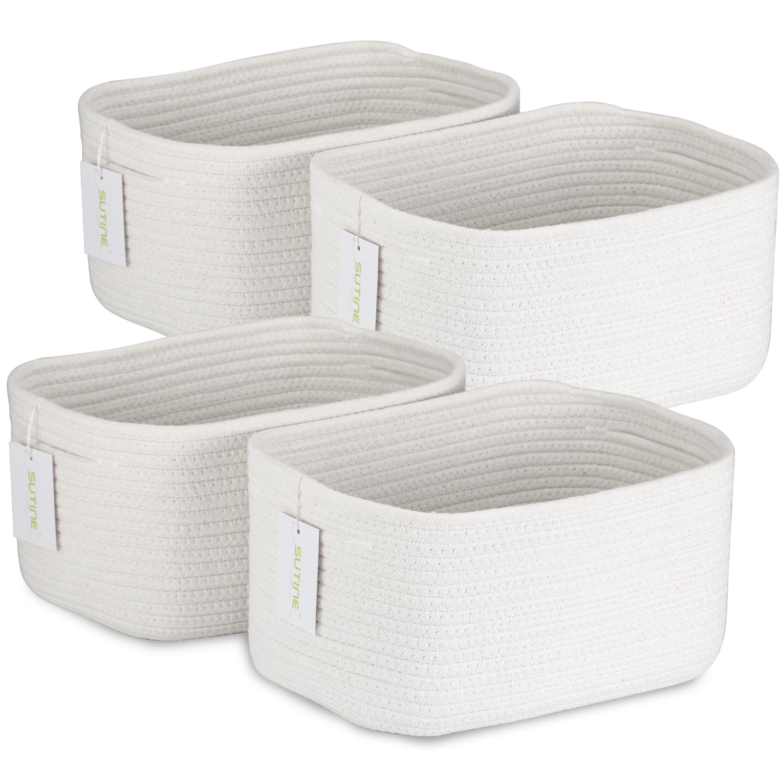 Sutine 4Pcs Storage Baskets For Organizing, Rectangular Woven Baskets For Storage, Cotton Rope Storage Bins For Shelves, Cube St