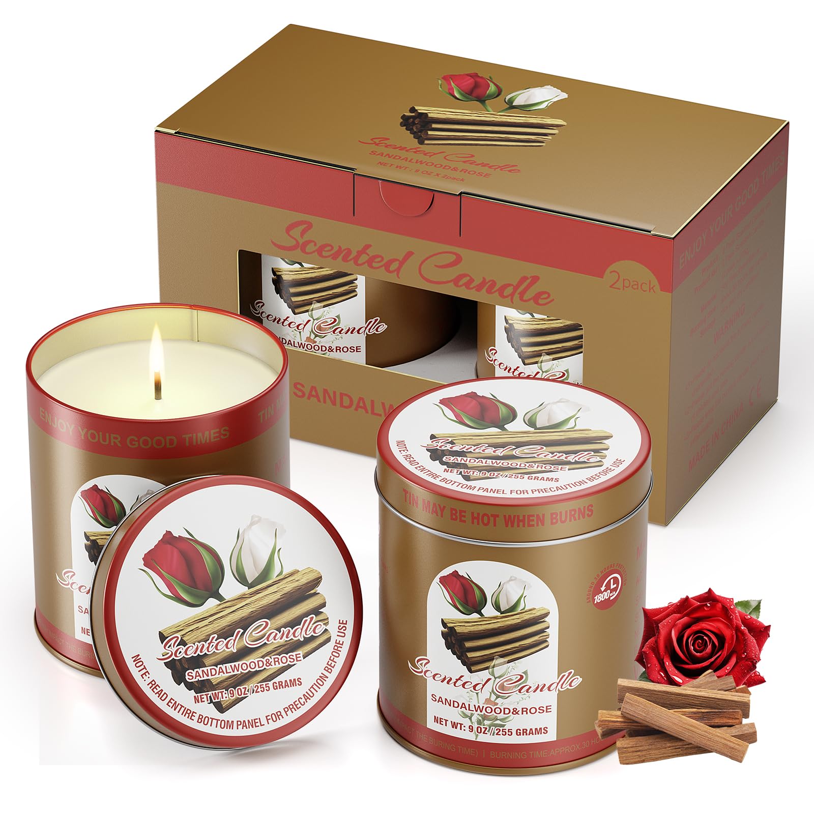 2 Pack Scented Candles (90 Total Burn Hours) - Soy Wax Candles 9 oz Each in Tin - Long Lasting Aromatherapy Candle Gift Set (San