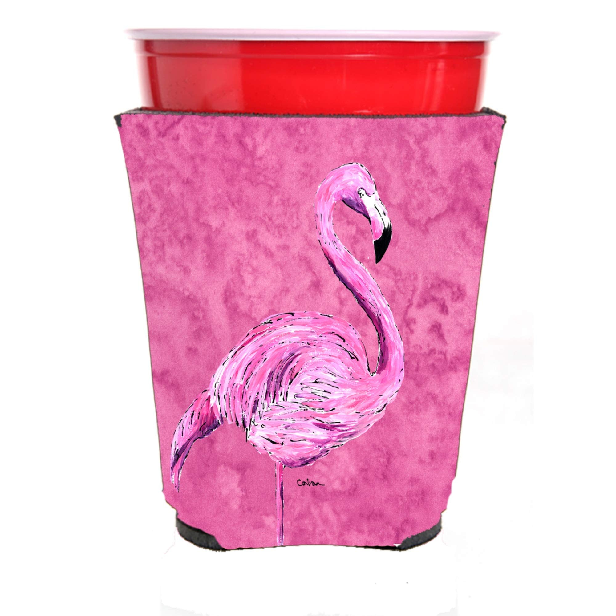 Caroline'S Treasures 8875Rsc Flamingo On Pink Red Cup Hugger Cup Cooler Sleeve Hugger Machine Washable Drink Sleeve Hugger Colla